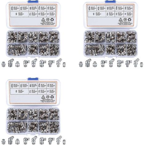 Kit de 180 graisseurs métriques, assortiment de graisseurs hydrauliques coudés M6, M8, M10, 45° et 90° pour applications mécaniques. (1/5)