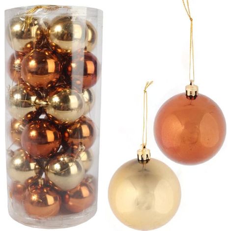 Set di eleganti palline decorative in plastica color oro e marrone - 24 pezzi, 8 cm (1/4)