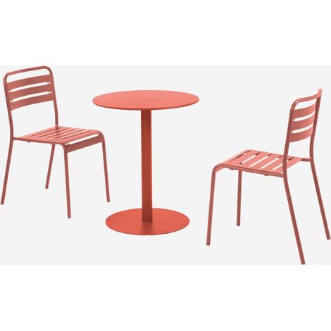 Mesa de jardín bistró redonda de acero con 2 sillas (1/5)