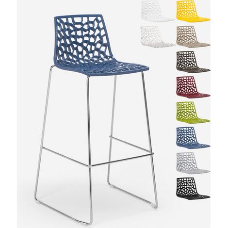 SET 4 SGABELLI SPIDER SLITTA H74 - GRANDSOLEIL Colore: Blu avio lucido (1/5)