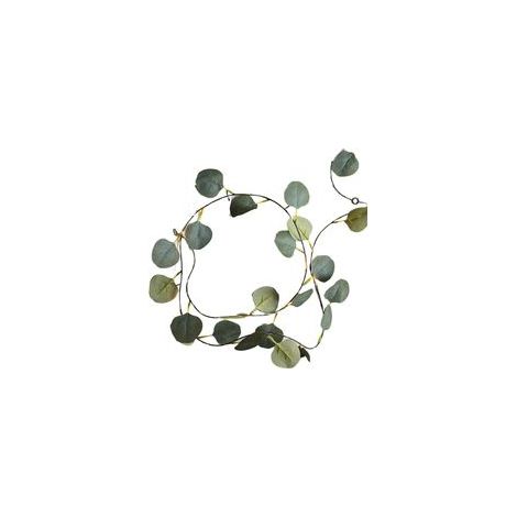 Lanterne en rotin à feuilles vertes - Modèle à piles 5 m 50 LED [Lumière chaude] - Fil de cuivre et motif feuille d'eucalyptus (1/5)