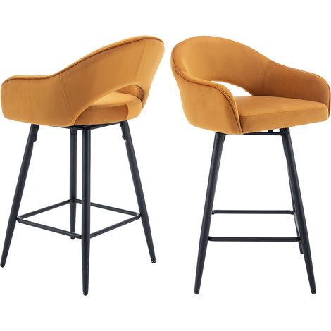 Wahson Sgabelli bar Set di 2, Moderni Sgabelli da Bar in Velluto, Cucina Sgabelli Alti Girevoli, Giallo