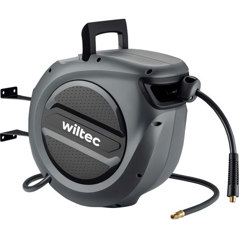 Wiltec Avvolgitubo automatico per aria compressa 20 m, avvolgitubo in acciaio, 17 bar, con supporto girevole a 180°