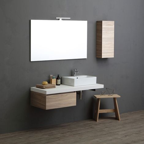 Mobile Bagno 120Cm Bianco E Rovere Con Lavabo Rettangolare  Valentina