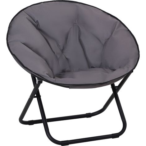 Outsunny Klappbarer Mondstuhl, Hoher Komfort 80x80x75cm, Graues Oxford-Kissen inklusive, Runder Gartenstuhl, Strapazierfähiges Zweisitzer-Sofa, Ideal für den Außenbereich.