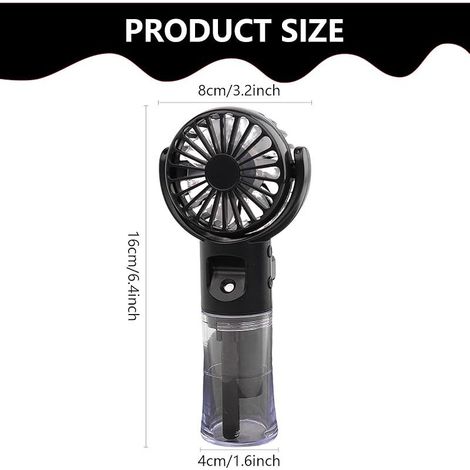 Handventilator mit Wassersprühfunktion – Mini-Ventilator, tragbar, per USB aufladbar – 4 Geschwindigkeitsstufen – Extrem leise – Mit Tragegurt – Für Büro, Reisen und Outdoor-Aktivitäten (1/5)