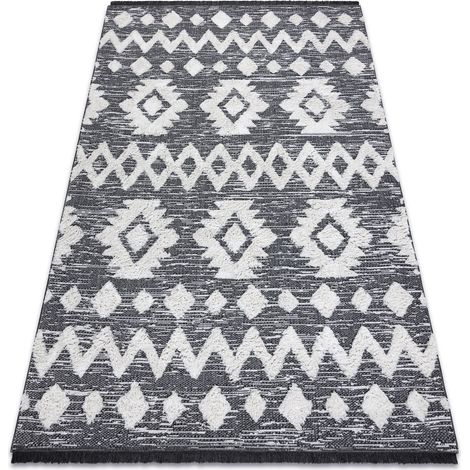 Teppich ÖKO SISAL BOHO MOROC Etno Zigzag 22319 Franse - zwei Ebenen aus Vlies grau / creme, recycelter Teppich grey 136x190 cm