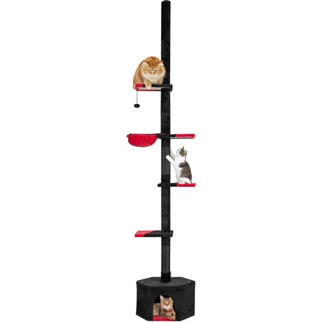 COSTWAY Albero per Gatti in Stile Gotico, Tiragraffi per Gatti da Pavimento a Soffitto Regolabile 245-300 cm con Condo, Amaca, Tiragraffi in Sisal e Pallina Pendenti, Mobile da Interno per Gattini (1/5)