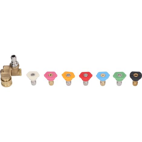 Lot de 7 embouts de buse pour nettoyeur haute pression avec raccord rapide 1/4 po, débit 2,5 GPM, pression 4500 PSI, angles multiples