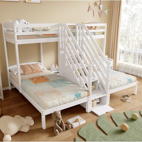 Bett Hochbett Stauraum 90x200 Kiefer Weiß Kinder OKMYHOME (1/5)