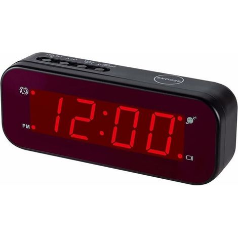 Easy-to-set, battery-powered LED alarm clock for bedroom/living room only (black) (1/5)