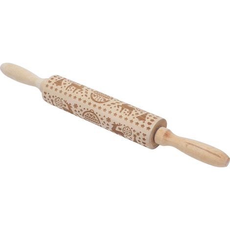 Rouleau à pâtisserie de Noël en bois avec motif de renne pour biscuits (1/5)