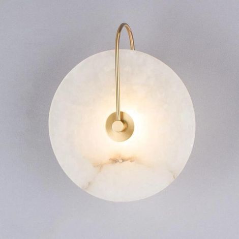 SABIR Applique murale LED déco en marbre espagnol naturel 16cm or (1/4)