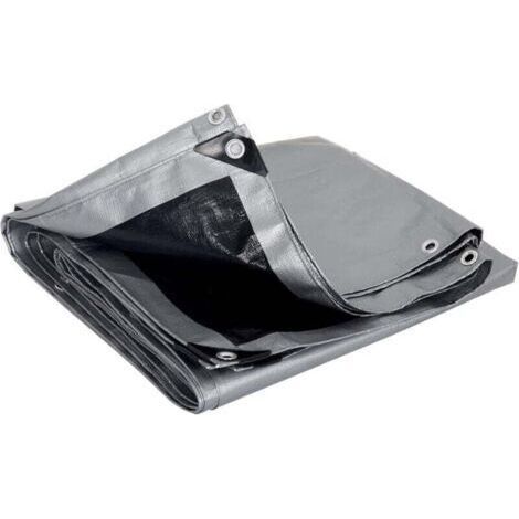 Bâche PE, bâche imperméable et résistante, bâche bois, bâche de protection avec œillets multi-usages, 120 g/m², gris + noir, 2 x 3 m (1/4)