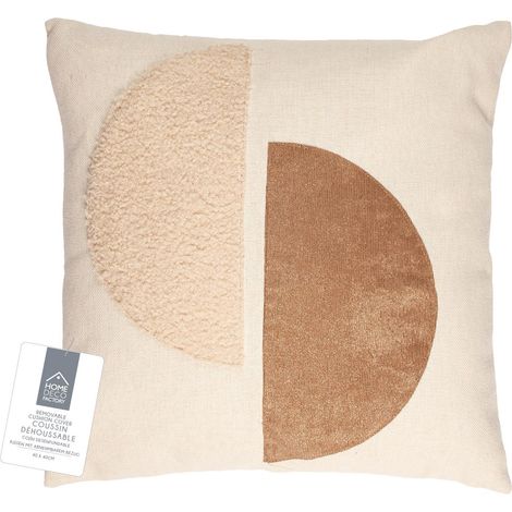 Coussin - HOME DECO FACTORY - Déhoussable - Bouclettes - Beige