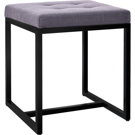 Panca/sgabello da ingresso moderno larghezza 40 cm con struttura in metallo nero e seduta rivestita in tessuto grigio scuro 100005932