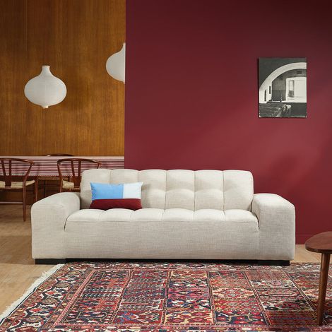 Canapé droit 3 places en tissu texturé beige chiné (1/5)