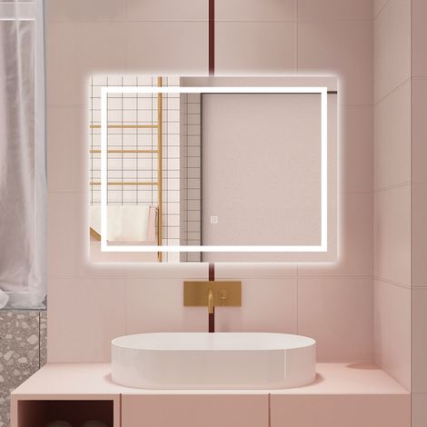 80 X 60 CM SPECCHIO DA BAGNO RETTANGOLARE A LED SPECCHIO DA TOELETTA SPECCHIO DA PARETE, LUCE BIANCA 6000K, ANTI-FOG, TOUCH (1/5)