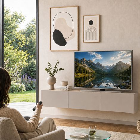 Mobile TV sospeso 180 x 30 cm FRANCY Sabbia con 3 Ante a ribalta Porta TV parete (1/5)