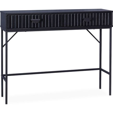 100cm console with grooved wood decor and 2 drawers Black 100x29x79.5 cm - Bazalt