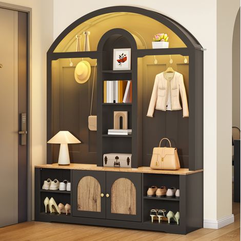 meuble rangement armoire 150x40x195 MDF noir OKMYHOME (1/5)