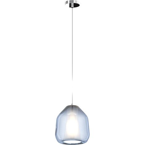 Sospensione Contemporanea Double Skin Beta Metallo Cromo Vetro Blu 1 Luce E27