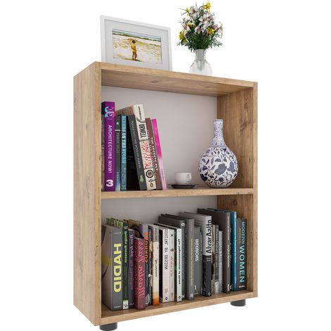 VCM Scaffale in legno in stand Libreria salvaspazio Dimensioni ca. A. 72 x L. 55 x T. 20 cm Stoccaggio elegante Mensola – Bulas 2 scomparti (rovere miele) (1/2)