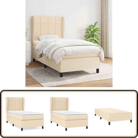 Sommier à lattes de lit avec matelas Crème 80x200 cm Tissu - Lit Plateforme - Lit Double - Literie - Matelas À Ressorts Ensachés - Têtière Ajustable