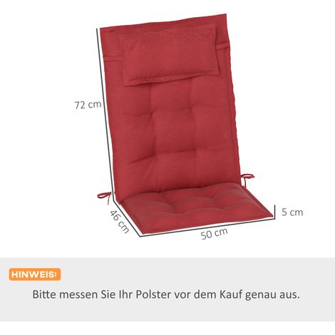 Lot de 2 coussins pour transats, déperlants, pour chaises longues de jardin, chaises de plage, transats, coussins pour mobilier de jardin, 50 x 116 x 5 cm, rouge bordeaux (1/5)