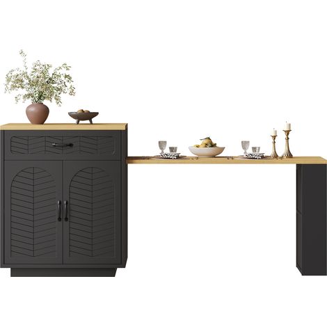 Îlot de cuisine / meuble de cuisine / buffet / meuble bar avec bande LED,desserte fixe avec table extensible,2 tiroirs et 4 portes,noir/blanc (1/5)