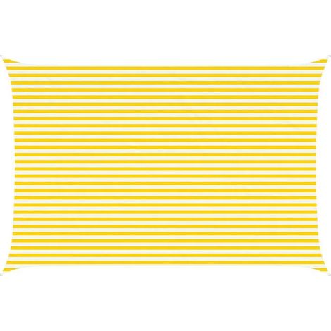 Voile d'ombrage à rayures jaunes et blanches, 6 x 4 mètres, 100% polyester Oxford. (1/5)