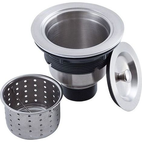 Kit de montage de bonde d'évier de cuisine avec panier de vidange d'évier de cuisine, bouchon d'évier et couvercle en acier inoxydable 304 3-1/2" (1/5)