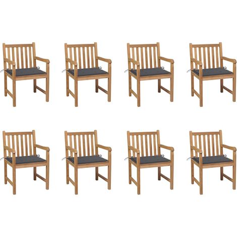 Lot de 6 Chaises de jardin Siège de Terrasse Fauteuil de jardin avec coussins anthracite Bois de teck DHNET7075934 (1/5)