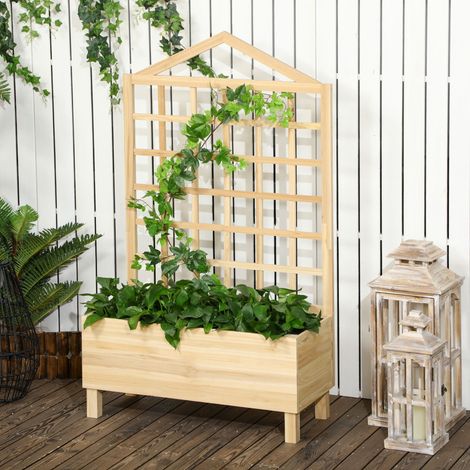Jardinière extérieure en sapin grille trous drainage - Dimensions: 90x43x150 cm