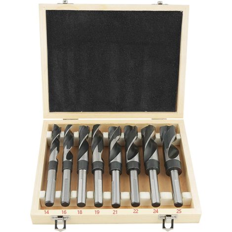 Lot de 8 Forets Hélicoïdaux HSS, Meche Metal Foret Acier, Jeu de Forets HSS à Tige, Coffrets de Forets Traités à la Chaleur 14mm 16mm 18mm 19mm 21mm 22mm 24mm 25mm (1/4)
