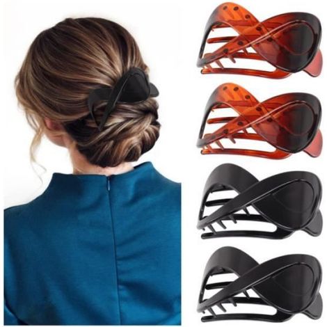 Pince À Cheveux - Résine Plastique - Antidérapante - Style Écaille De Tortue - 4 Pièces
