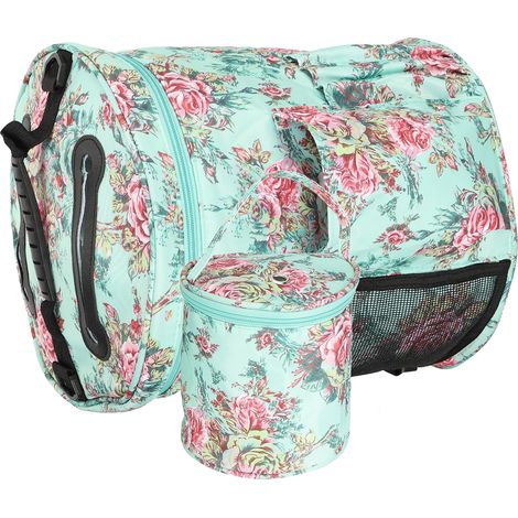 Sac de rangement pour laine avec bandoulière, sac rond, motif pivoine verte (1/5)