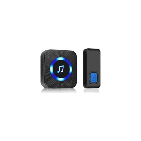 Sonnette sans fil, portée de 300 m, sonnette électronique étanche, kit de sonnette électrique pour la maison avec récepteur intégré, 50 mélodies au choix, LED noire et bleue (1/5)