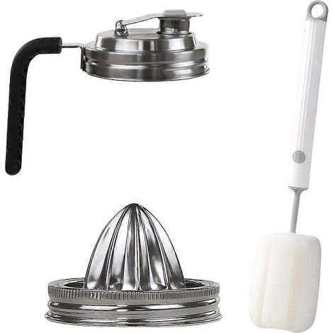 Bec verseur et couvercle presse-agrumes en acier inoxydable pour bocaux MasonJar, bouchon à clapet étanche avec poignée, presse-agrumes pour bocaux à large ouverture (1/5)