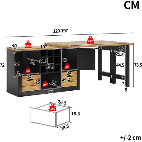 Table de salle à manger extensible avec buffet intégré, plateau rotatif 360°, rangement spacieux, meuble sélectif pour salon et cuisine, noir (1/5)
