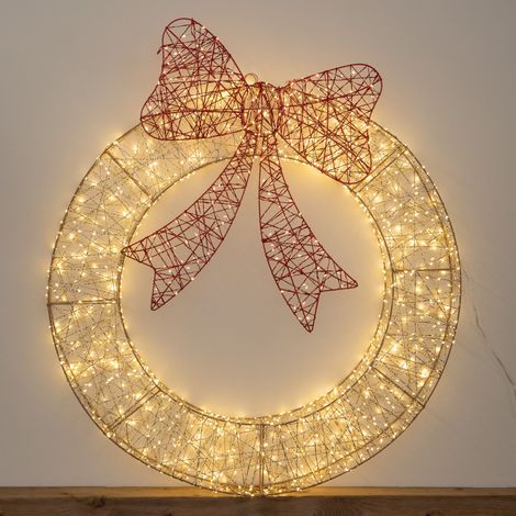 90cm Light up Gold Twist Christmas Wreath with Red Bow and 1440 LEDs (1/5)