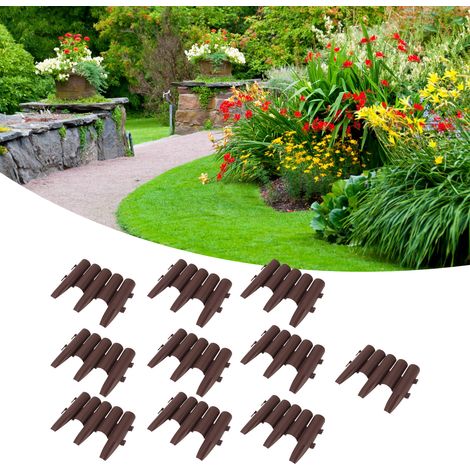 Lot de 10 barrières/clôtures en plastique pour balcon, parterre de fleurs, jardin, pelouse, muret de soutènement de potager, protection contre les mauvaises herbes, imitation pierre. (1/5)