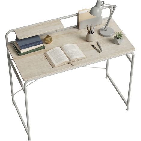 Moderner Schreibtisch mit Ablage und Metallgestell – Einfache Montage – 98 x 48 x 88,5 cm – Eiche