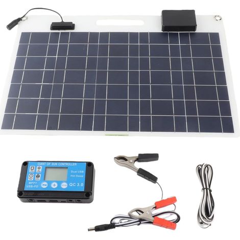 Kit de Panneau Solaire 100 W, Panneau Solaire Portable Monocristallin 12 V 24 V avec Contrôleur de 100 A, Chargeur Solaire pour Camping-car, Marine, Système Hors Réseau (1/5)