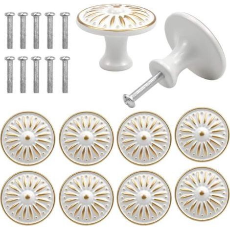 Set mit 10 weißen Vintage-Tür- und Schubladengriffen, 35 mm, rund, für Möbel, Küchen und Kinderzimmer (1/5)