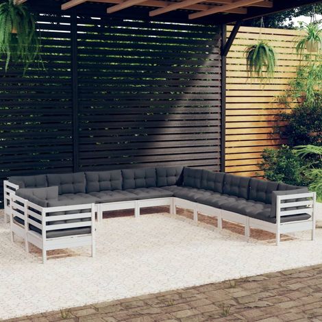 11-tlg. Garten-Lounge-Set mit Kissen Weiß Massivholz Kiefer vidaXL (1/5)