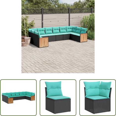 Gartenmöbel - 10-teiliges Gartensofa-Set mit Kissen, schwarzes Polyrattan (1/5)