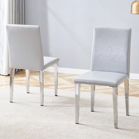 [Ensemble de 2 chaises de salle à manger minimalistes] Luxe européen léger en gris et cuir gris modernes, salons (1/5)