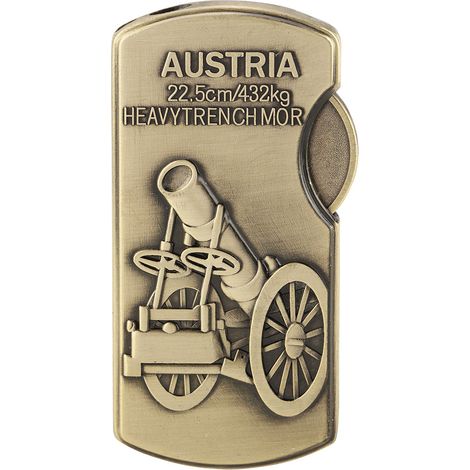 Briquet rechargeable au gaz butane, relief bronze anti-vent, modèle canon, sans gaz inclus.