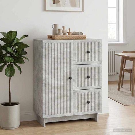 Buffet gris béton avec 3 tiroirs et 1 porte, bois d’ingénierie, 66 x 34,5 x 90 cm - PANGIVO (1/5)